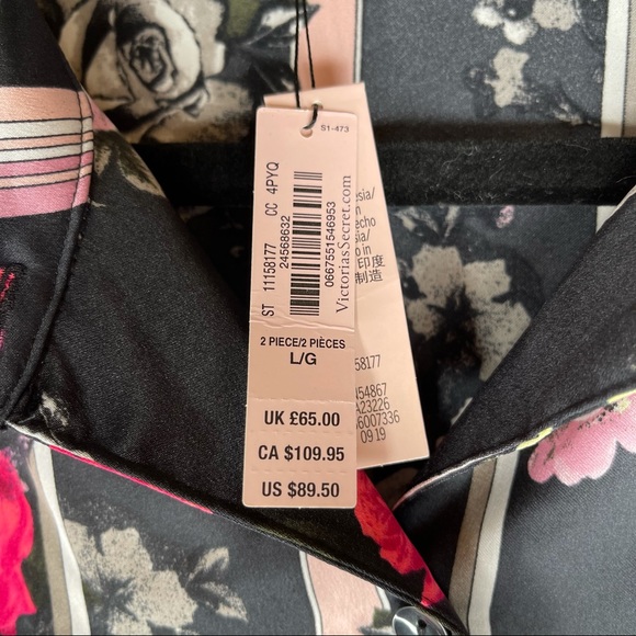 VS Satin Pajama Top in a Black Floral Stripe NWT - Picture 3 of 5